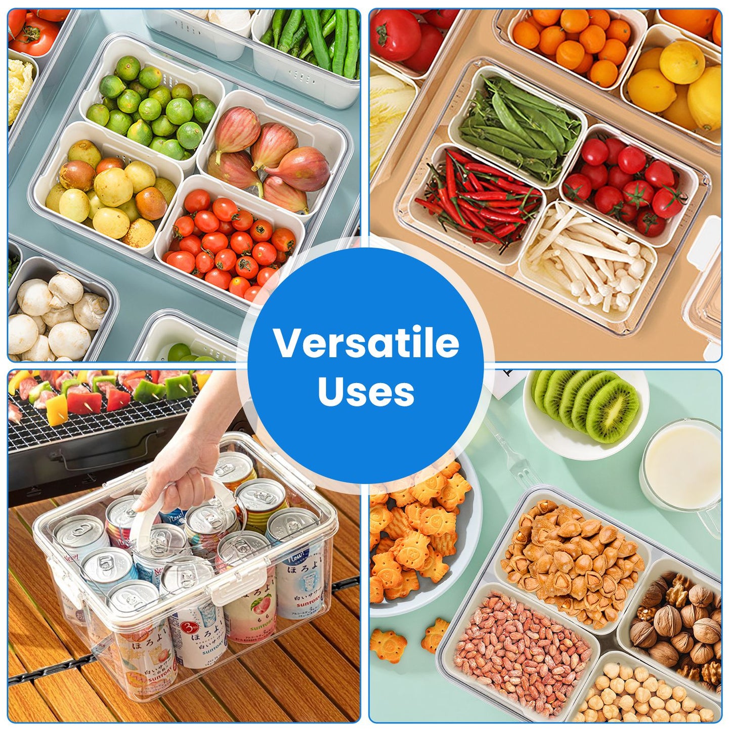 Airtight Fruit Storage Containers 4 Compartment Food Storage Containers