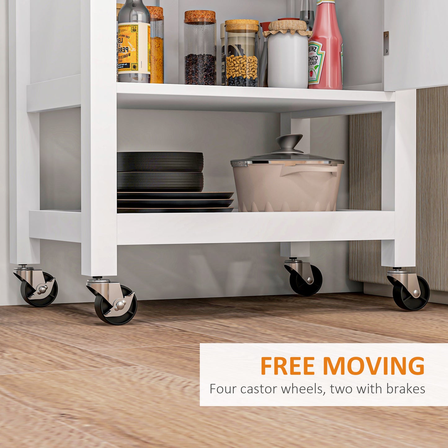 Rolling Kitchen Cart with Rubberwood Top
