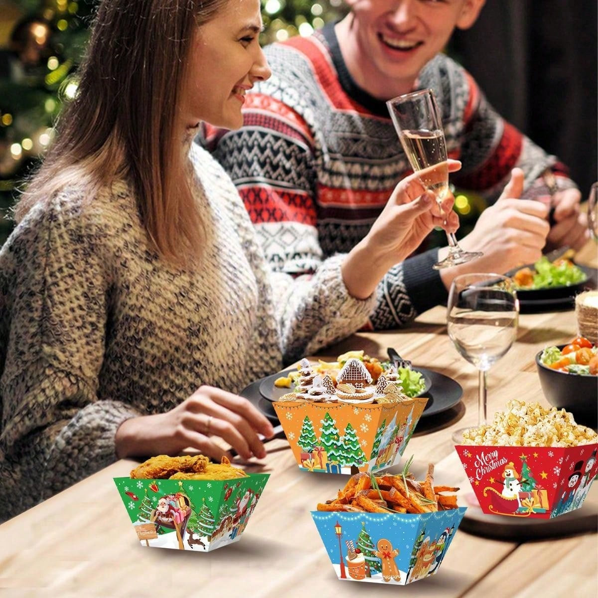 12 PCS Christmas Paper Food Tray Xmas Decorations