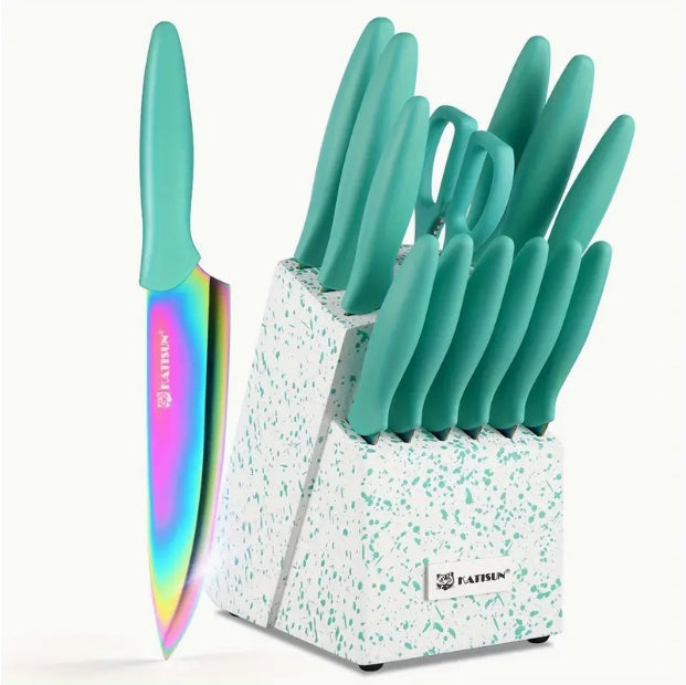 14-Piece Rainbow Colored High Carbon Stainless Steel Kitchen Knife Set