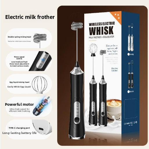 Electric Handheld Milk Frother & Egg Beater – USB Rechargeable, 3-Speed