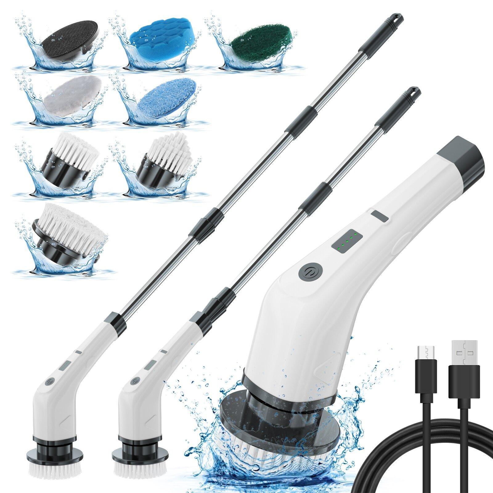 Electric Cleaning Brush CLE-04 with multiple attachments for tiles, grout, carpets, and more