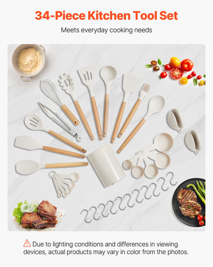 34 PCS Kitchen Cooking Utensils Set Silicone Spatula Spoon Tools Heat Resistant