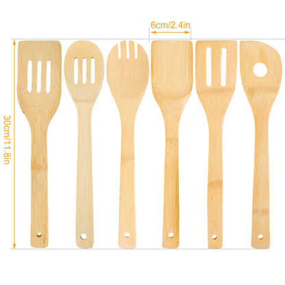 Set Of 6Pcs Cooking Utensil Bamboo Wooden Spoons Spatula