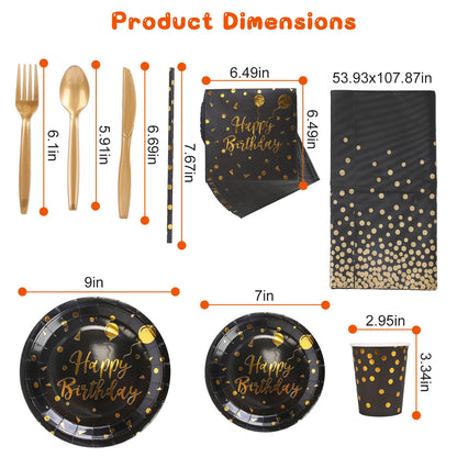 201 PCS Black Gold Birthday Party Supplies