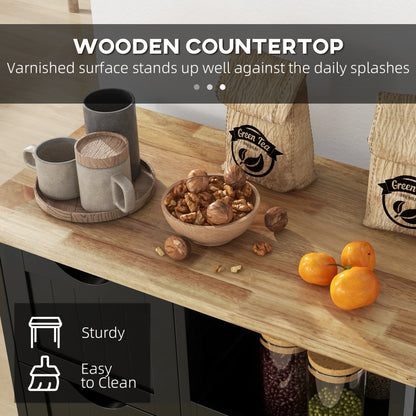 Rolling Kitchen Cart with Wood Top, Shelves & Drawers