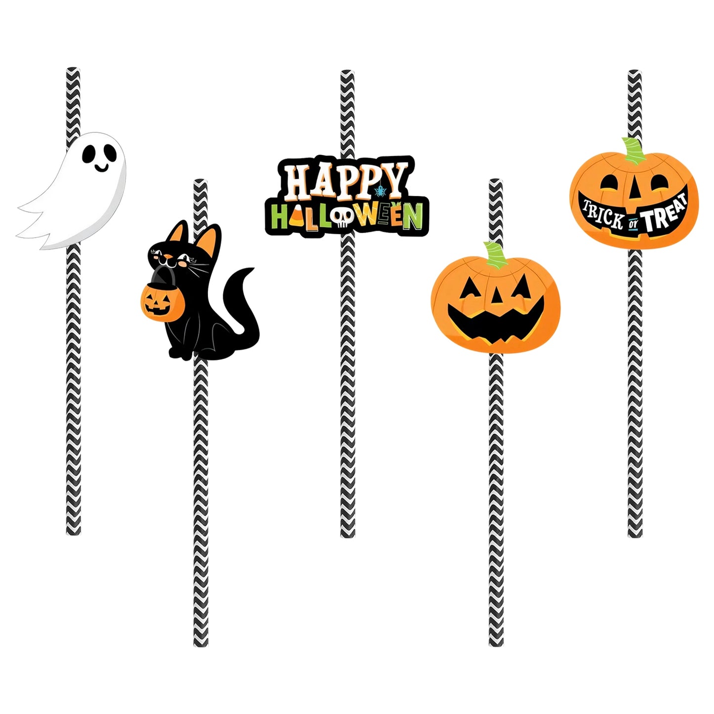 25-Pcs Halloween Party Striped Decorative Straws