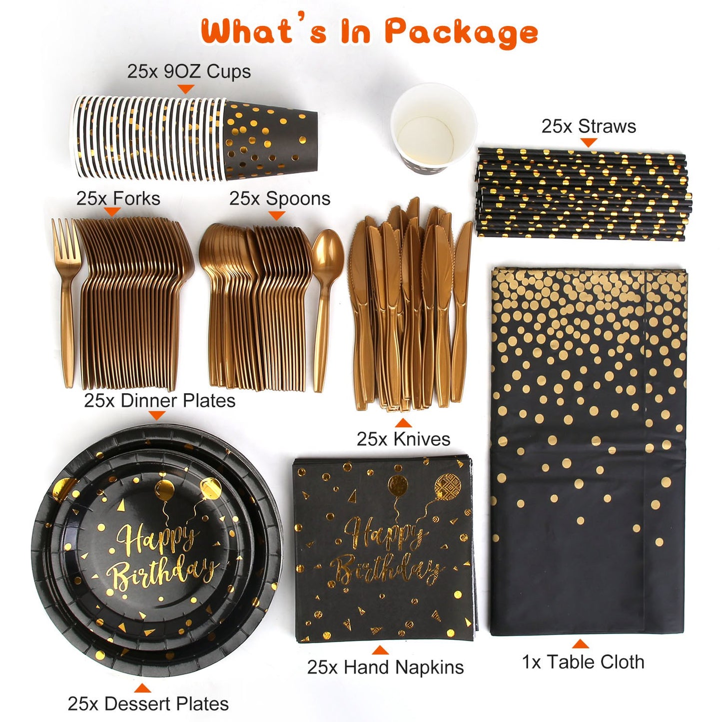 201 PCS Black Gold Birthday Party Supplies