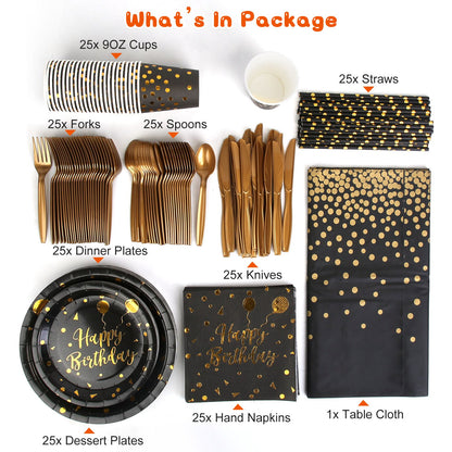 201 PCS Black Gold Birthday Party Supplies