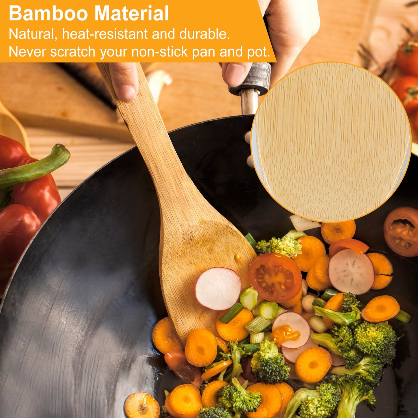 Set Of 6Pcs Cooking Utensil Bamboo Wooden Spoons Spatula