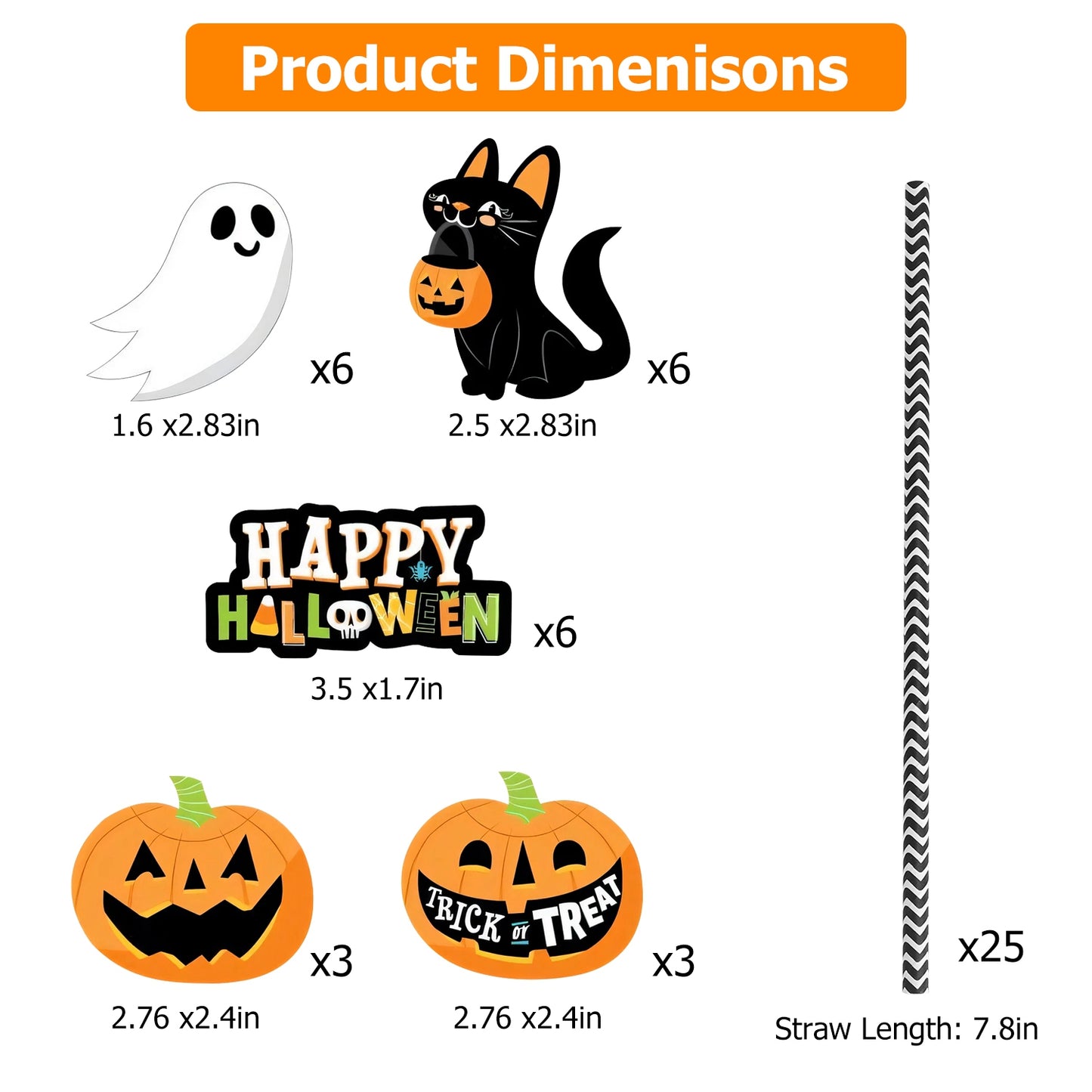 25-Pcs Halloween Party Striped Decorative Straws