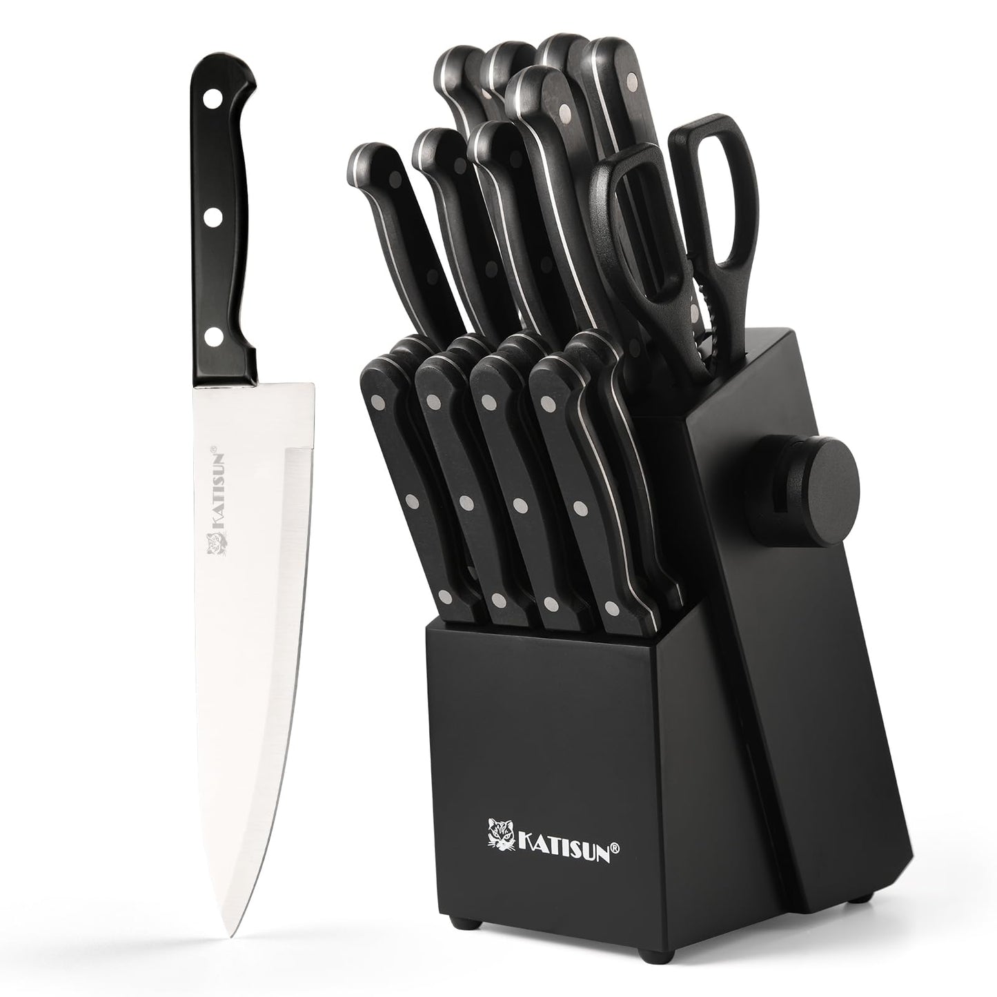 19-piece German steel knife set with built-in sharpener for kitchen prep