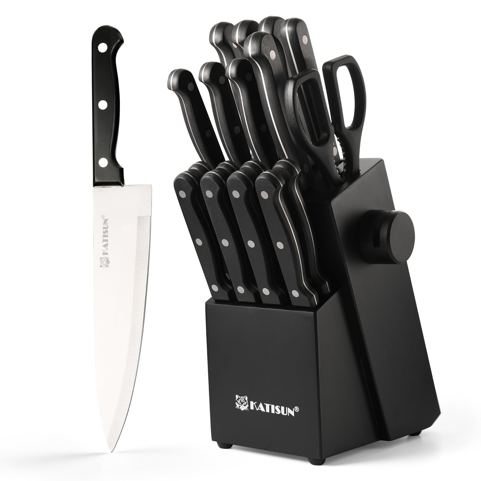 19-piece German steel knife set with built-in sharpener for kitchen prep