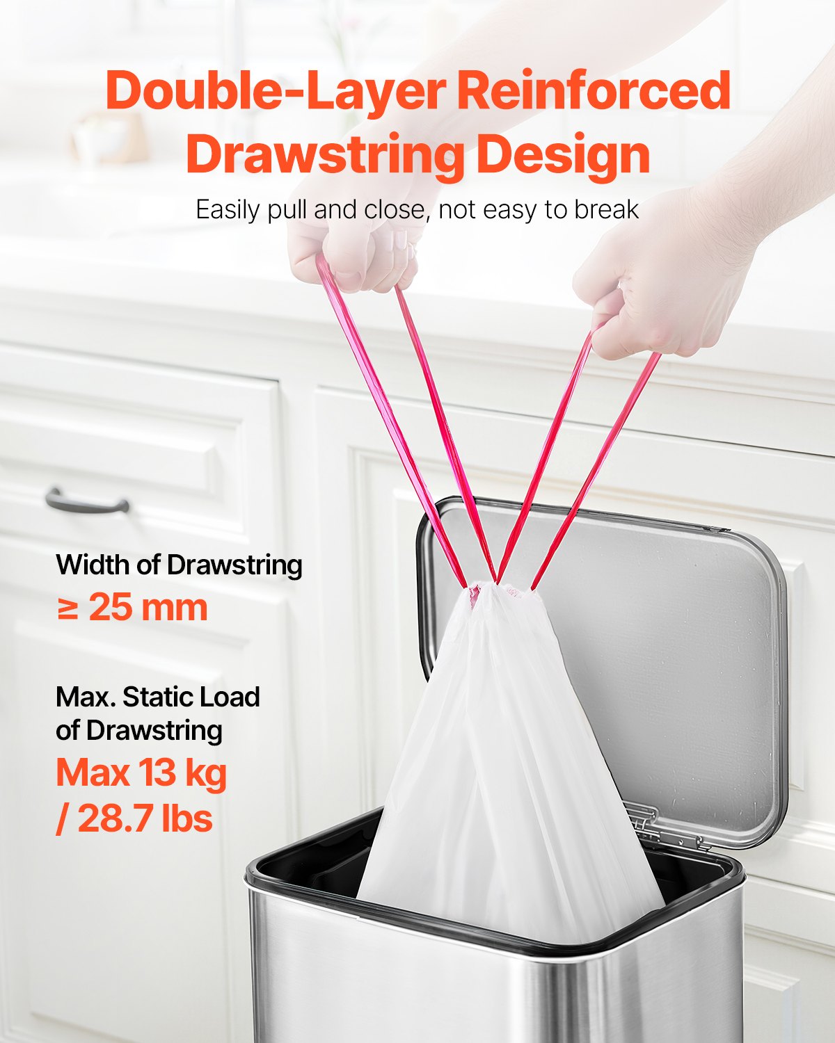 Drawstring Trash Bags, 13 Gallon 110 Count Tall Kitchen Trash Bags