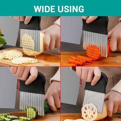 Large Crinkle Cutter,French Fry Slicer,Potato Knife Cutter Fruit Vegetable Wavy Chopper,Knife Stainless Steel Blade Cutting Tool